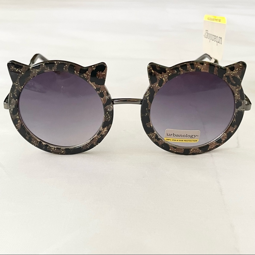 Glitter tortoise shell round lens cat shape sunglasses